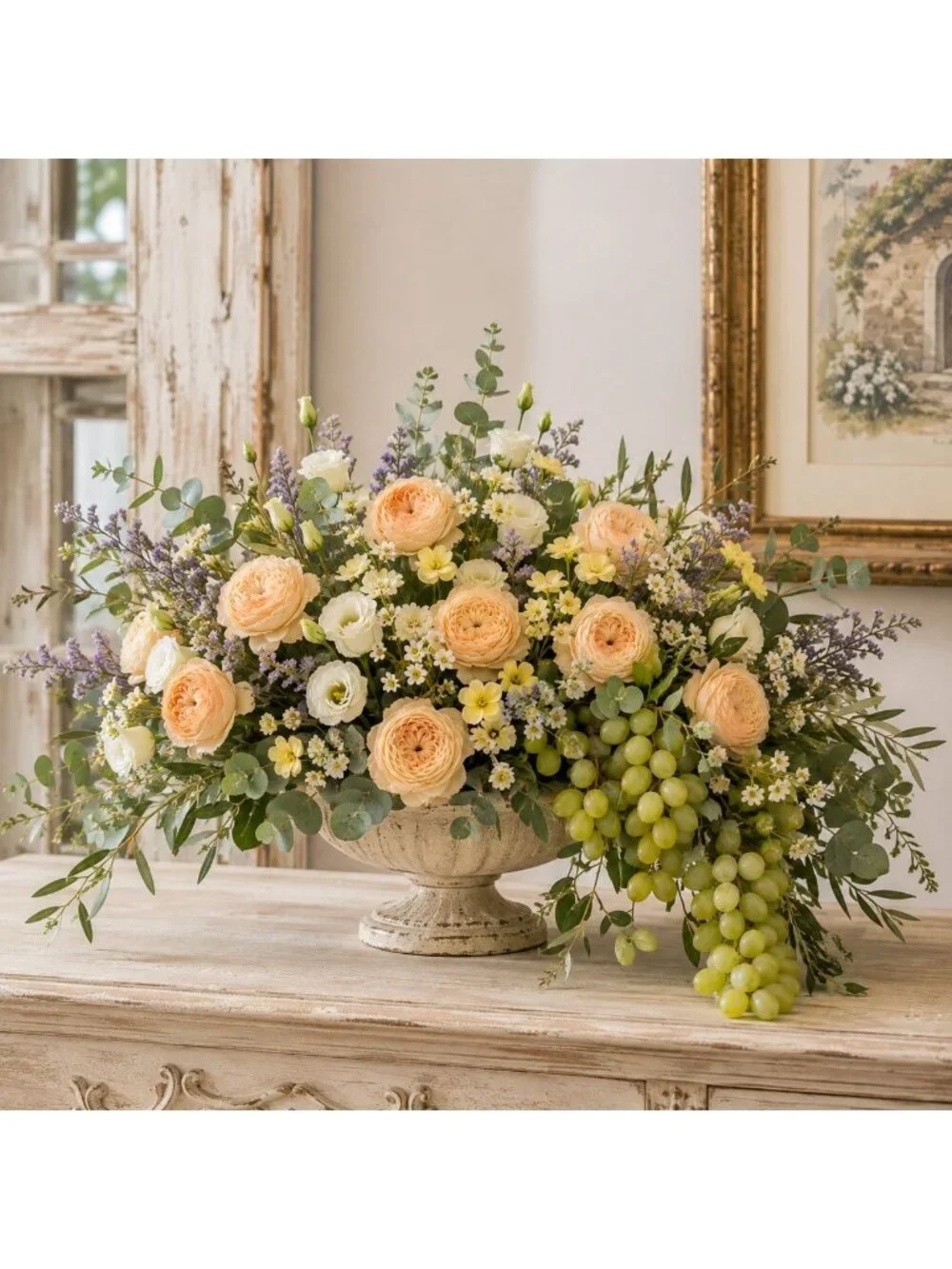 Creamy Peach Artificial Peony Ranunculus Flowers Set of 6 with 7 Inch Wire Stems